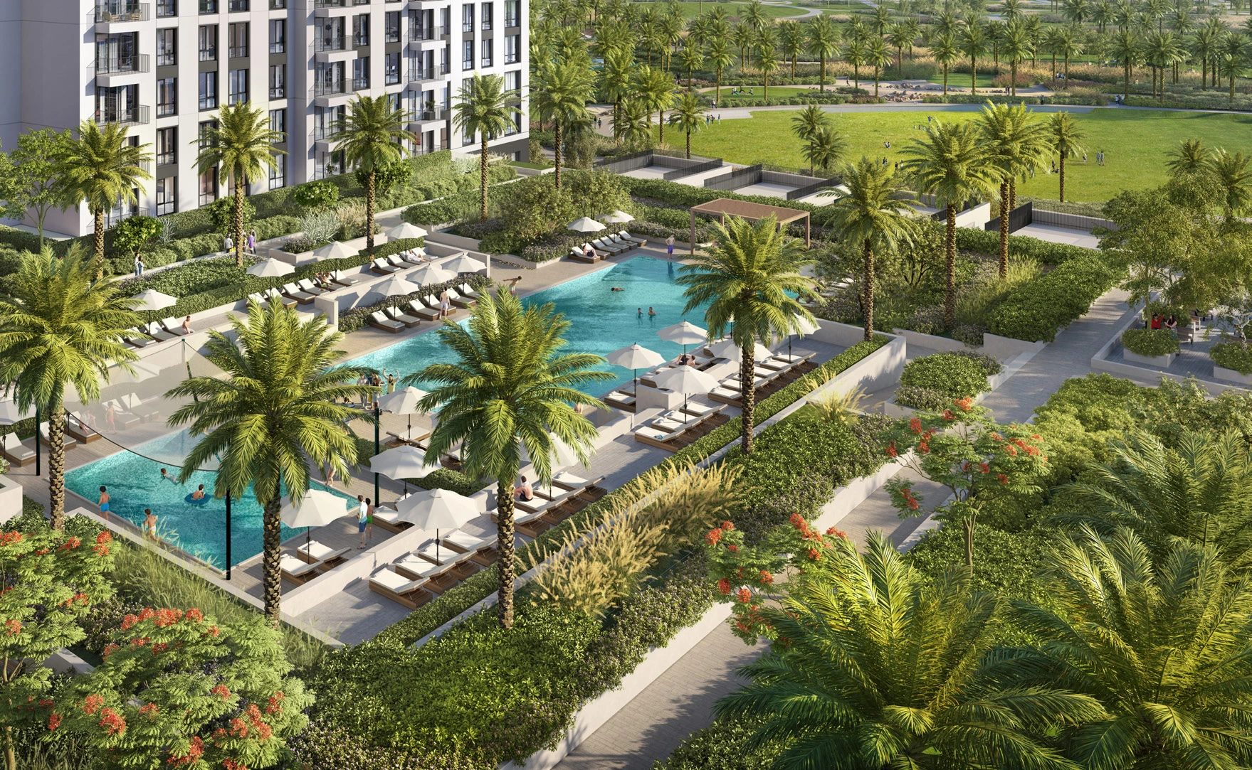 PARK HORIZON BUILDING - Dubai Hills Estate - Swimming Pool Surrounded by the Park