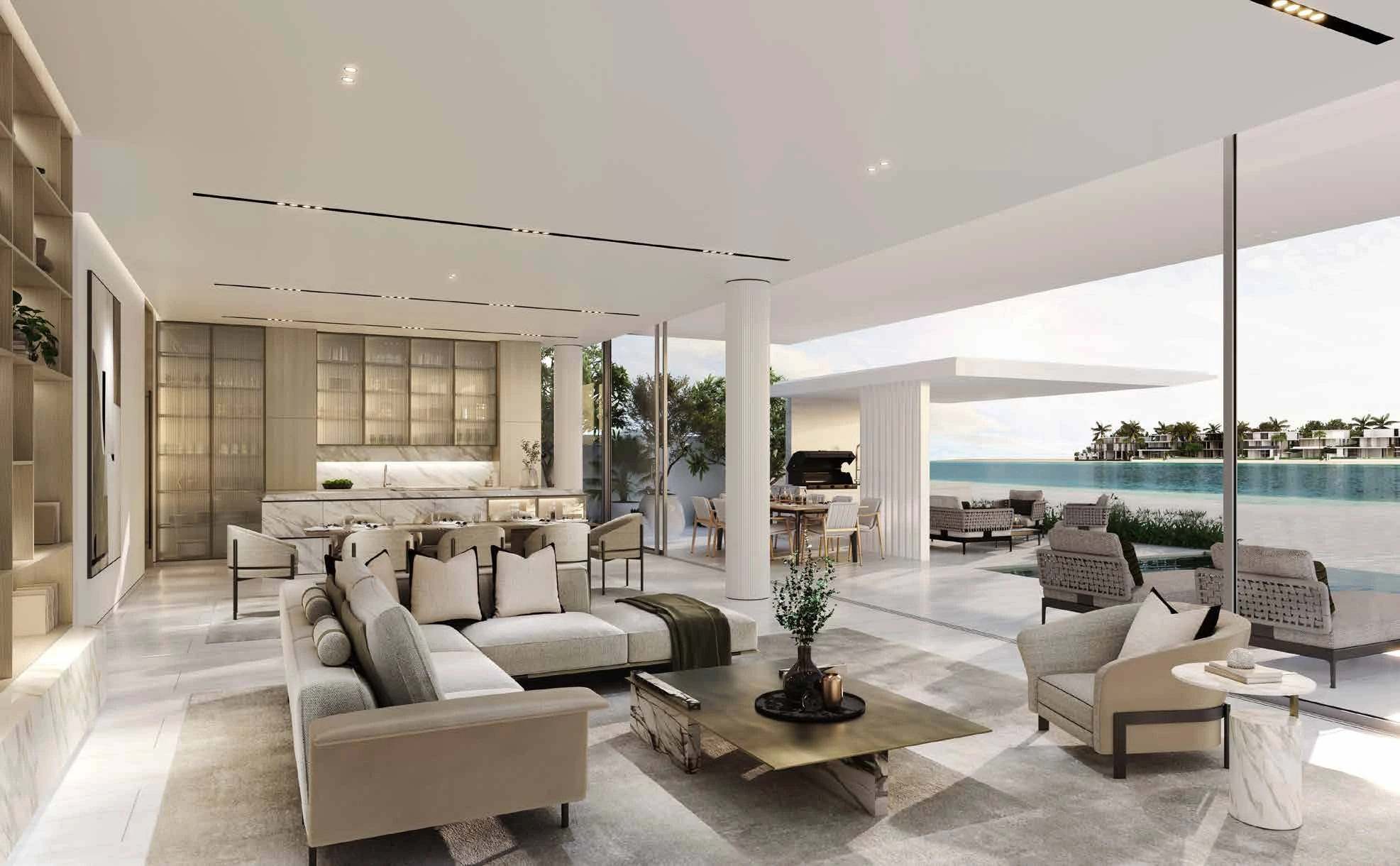 Palm Jebel Ali Beach Villas AzureBlue – Living Room with Se Palm Jebel Ali Beach Villas AzureBlue - Living Room with Se
